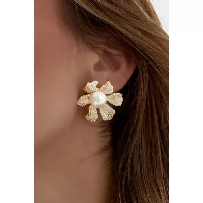 earrings sparkly flower pearl