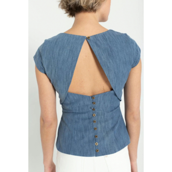 denim top with open back
