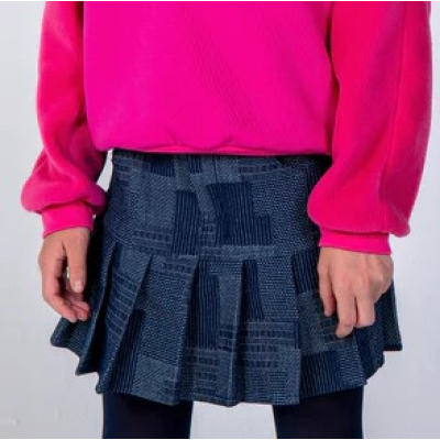 pleated skirt denim patchwork